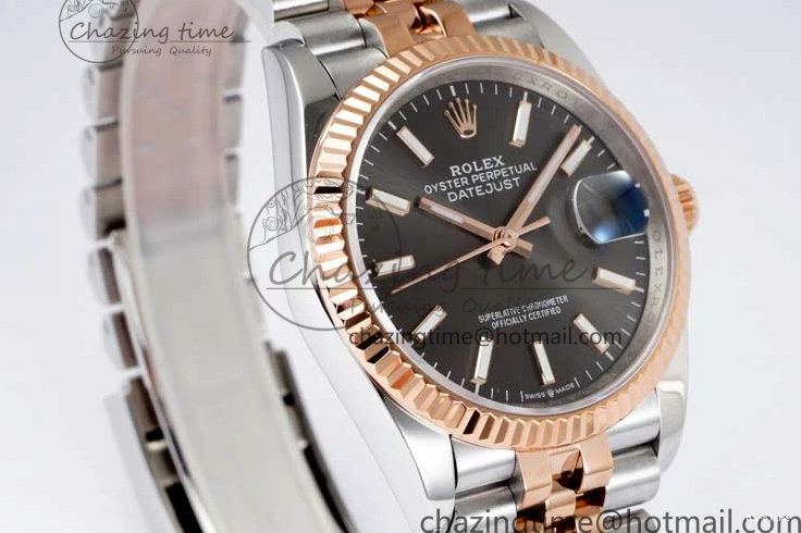 MiroTime 0504 DateJust 36 SS RG DIWF 1:1 Best Edition 904L Steel Gray Stick Dial on Jubilee Bracelet SA Original 2321
